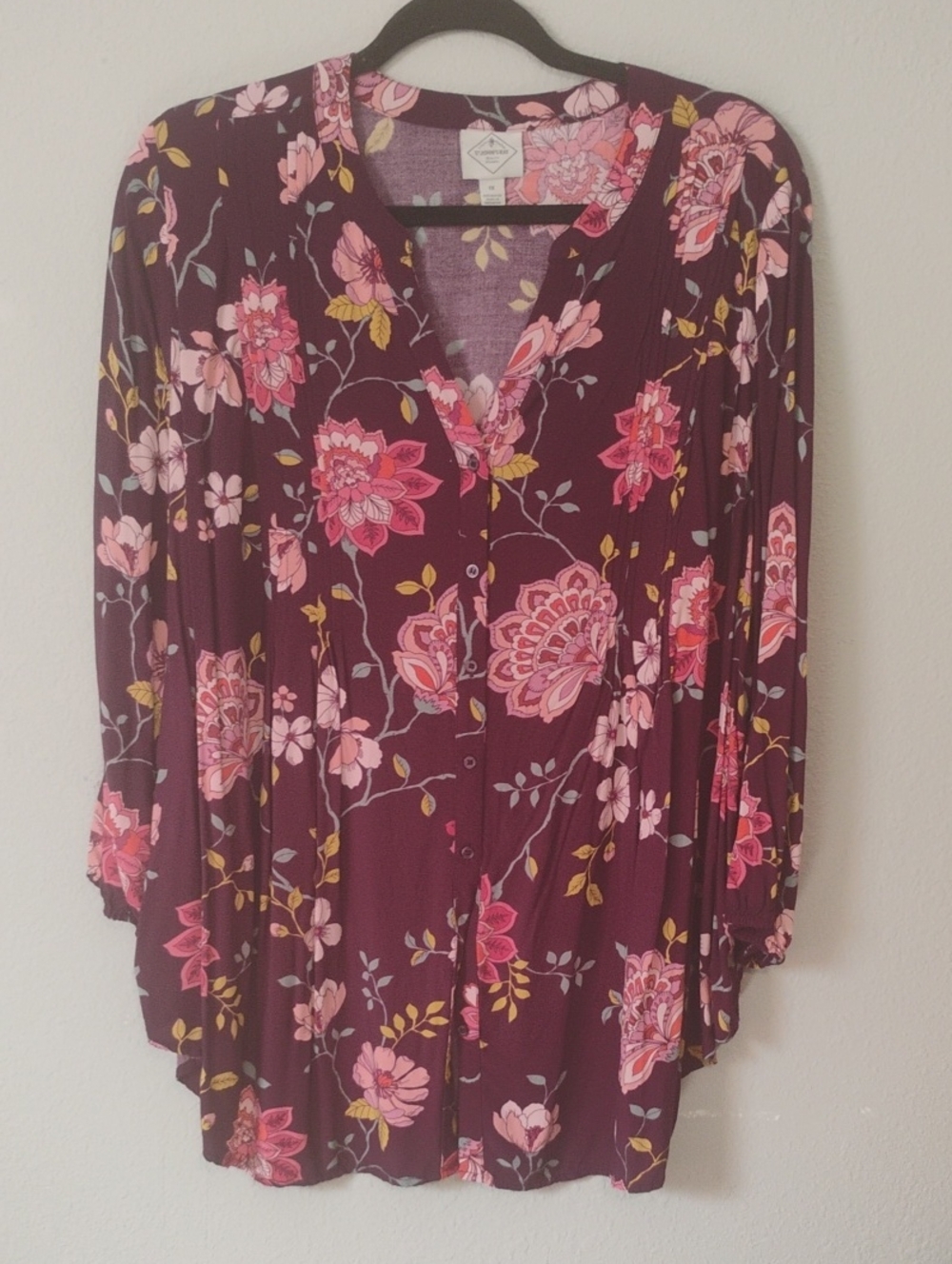 St.Johns Bay Burgundy floral Frensh top